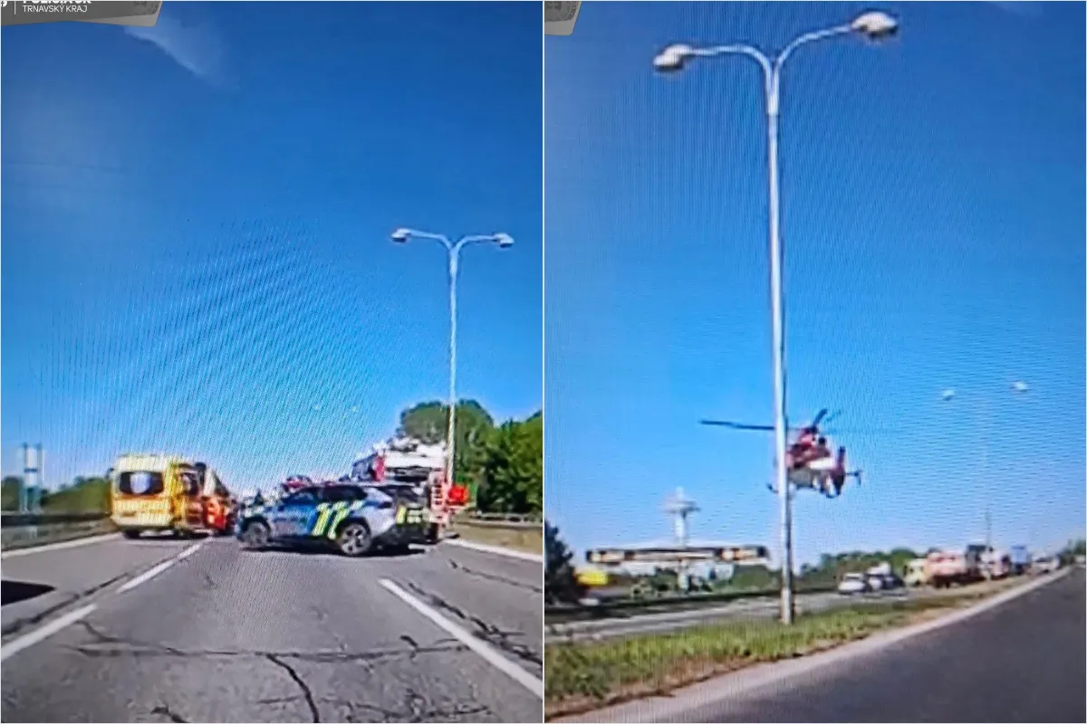 FOTO: Na vjazde do Piešťan sa zrazilo niekoľko áut s autobusom. Z miesta hlásia zranených, zasahuje aj vrtuľník