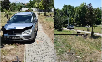 FOTO: Opitý vodič s 2,69 promile zaparkoval auto do stĺpa v parku, nehodu spôsobil aj mladík v Nitre