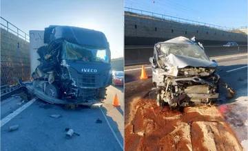 FOTO: Na R1 pred Nitrou napálil kamión do odstaveného auta, vodič mal obrovské šťastie