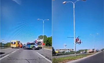 FOTO: Na vjazde do Piešťan sa zrazilo niekoľko áut s autobusom. Z miesta hlásia zranených, zasahoval aj vrtuľník