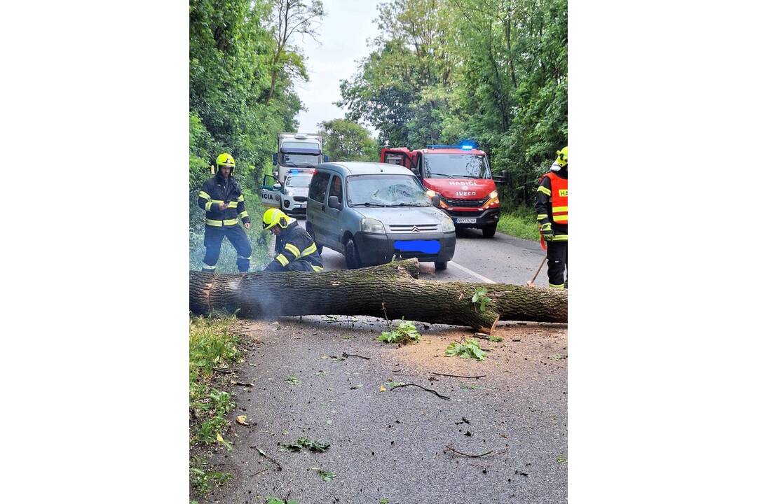 FOTO: Dobrovoľní hasiči z obce Báb zasahovali pri vozidle, na ktoré spadol strom, foto 1