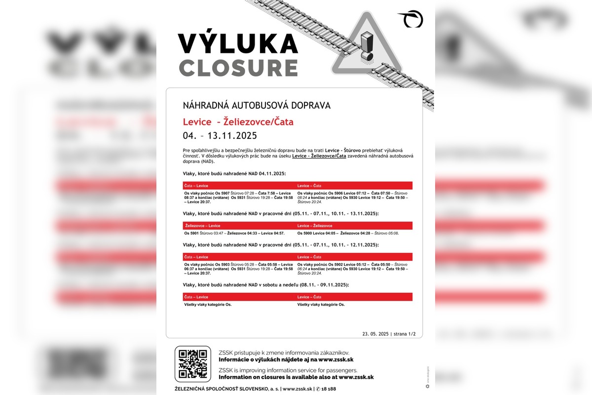 FOTO: Výluka Levice - Želiezovce/Čata - informácie o spojoch, foto 1