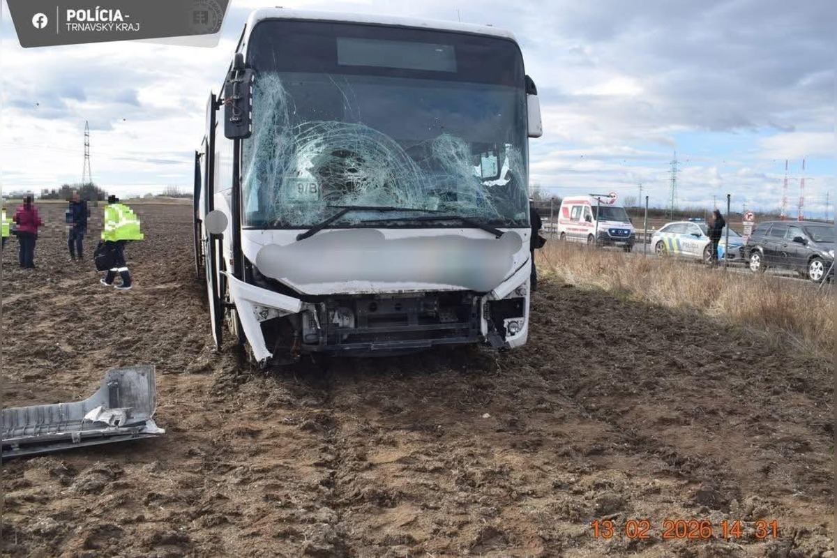 FOTO: Na R1 pred Nitrou havaroval autobus, skončil v poli, foto 7